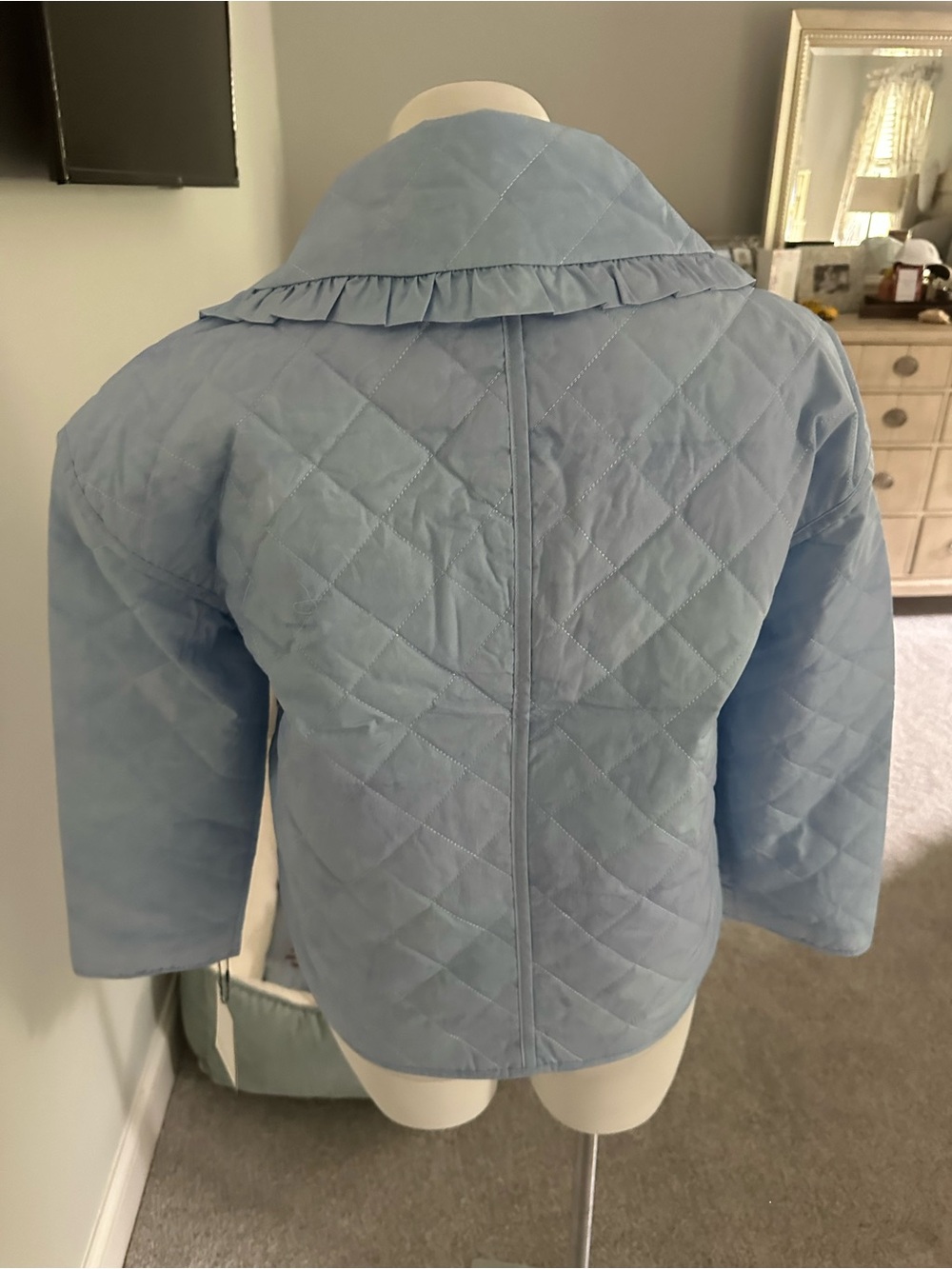 Light Blue Quilted Ruffle-Collar Jacket by Bagatelle - Picture 2 of 5